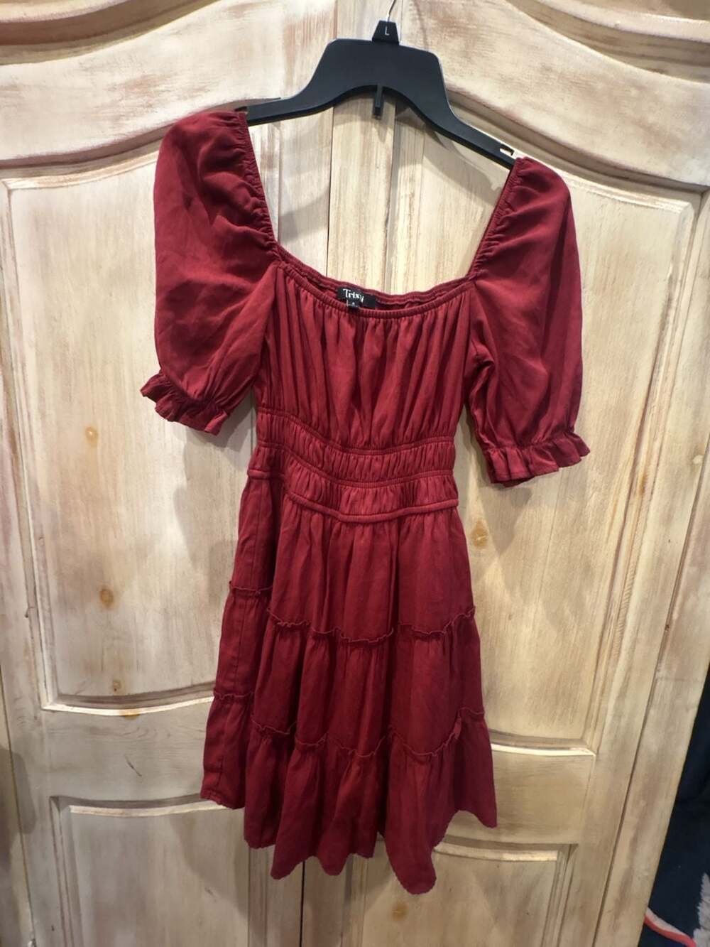 Trixxi Puff Sleeve Tiered Mini Dress Size S Red Square Neck